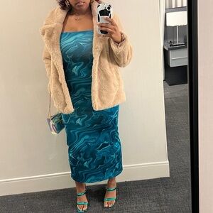 Teal Marble Print Maxi Dress